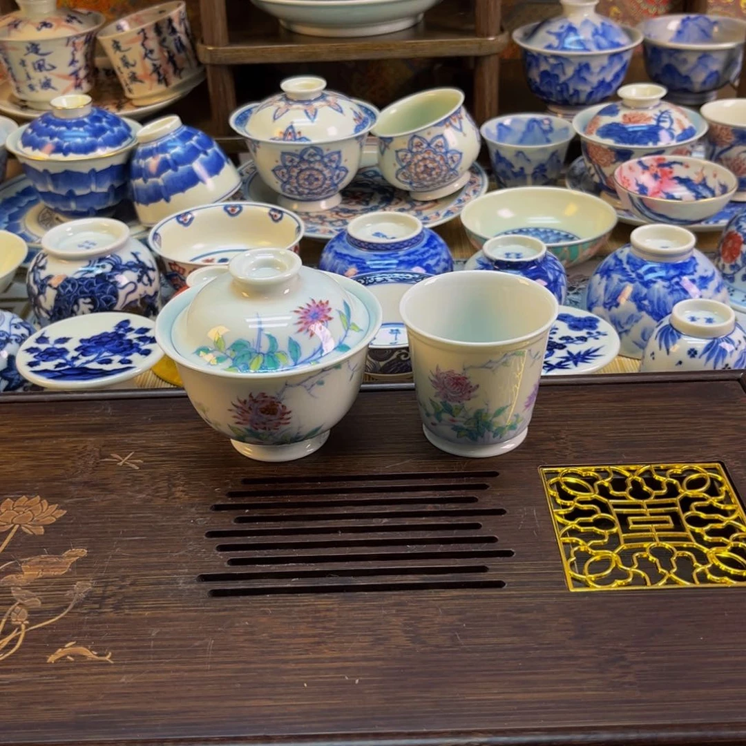 纯手工手绘斗彩君子菊2件套可定制底款仅限1套