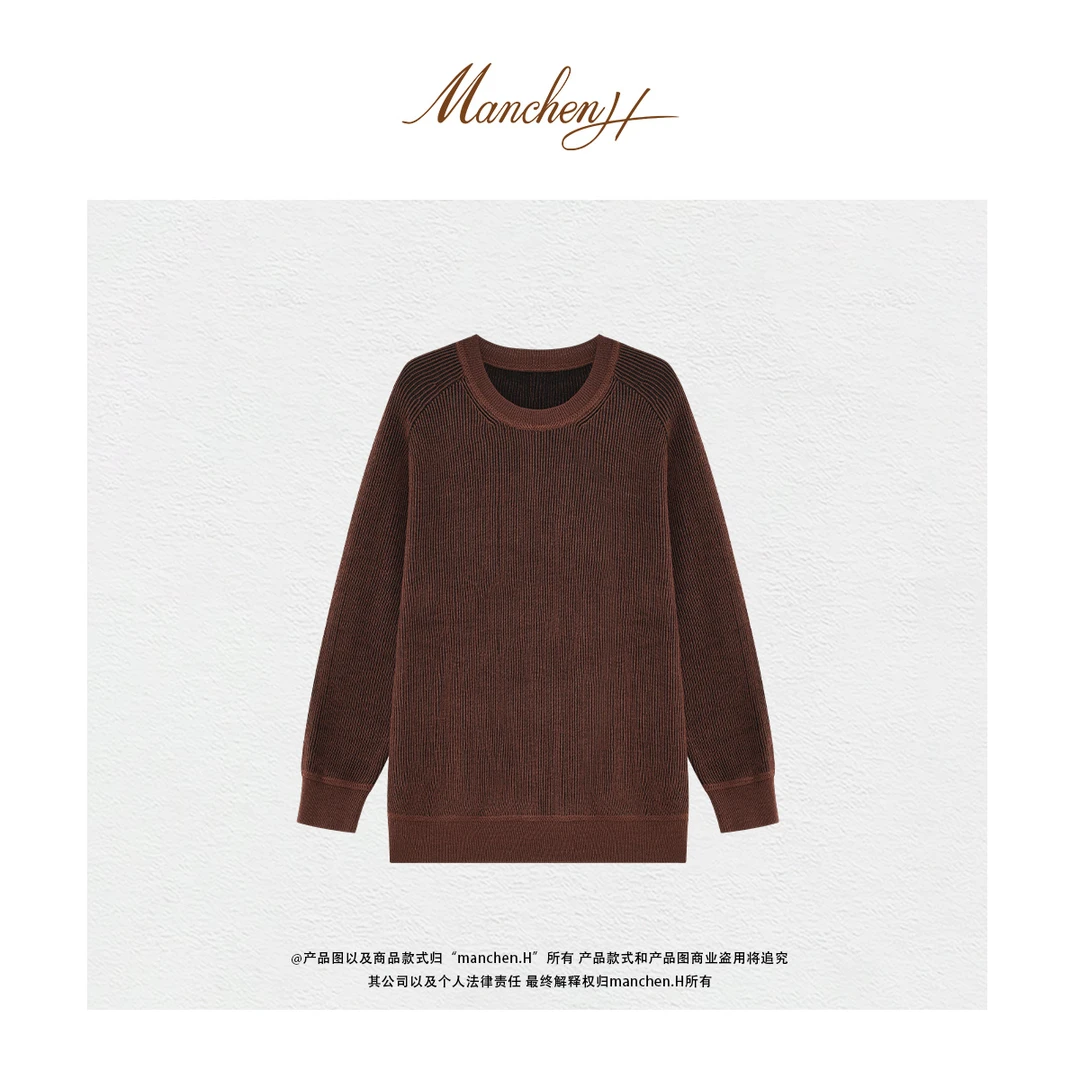 Manchenh"家属~金斯曼桥"原纱2股48s精纺羊毛骨波织法加密针织衫
