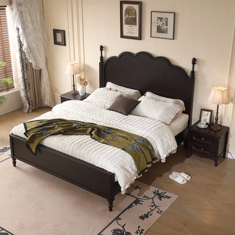 马赛床法式中古风双人床主卧储物床美式复古全实木1.8米x2米大床