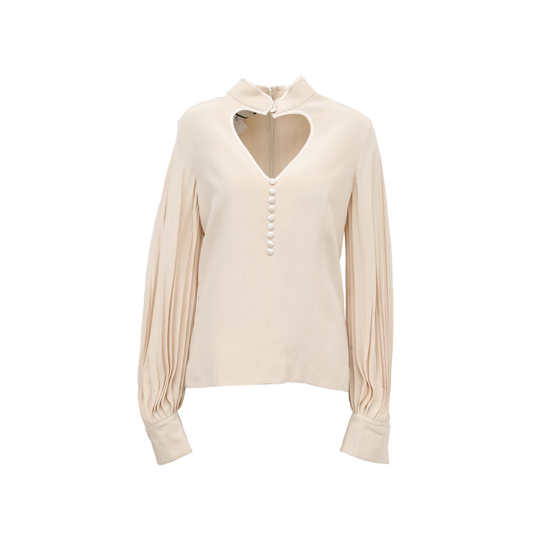 95新 GUCCI/古驰 活动 褶皱袖米色扣上衣 米白色 XS P231407086