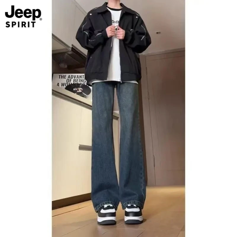 Jeepspirit吉普2025秋冬新款微喇牛仔裤男款显瘦显腿长窄版弯刀裤