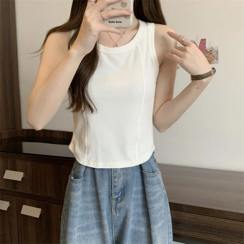 夏季外穿短款无袖辣妹短款韩版女内搭修身打底潮背心白色吊带上衣