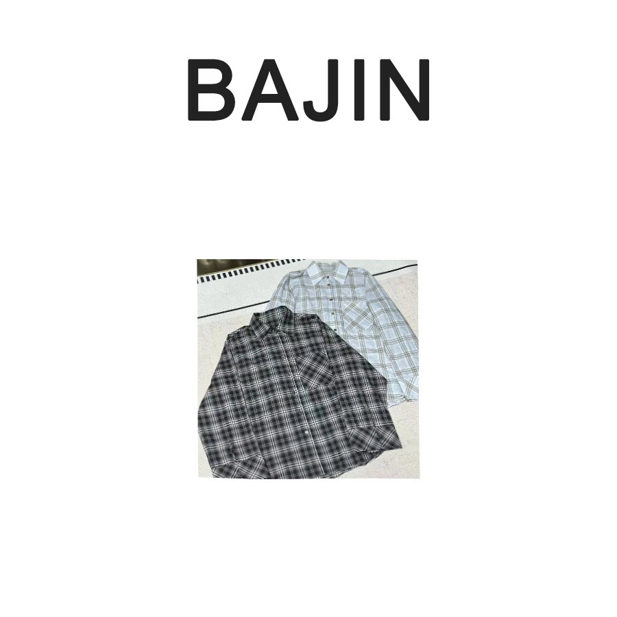 B2310【夏季新品纯棉格纹衬衣格子长袖衬衫印花】潮流宽松休闲