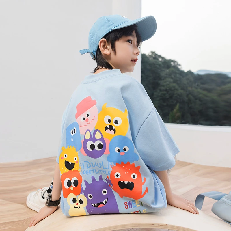 男童短袖T恤夏季套装新款大童纯棉半袖上衣儿童夏装男孩体恤衫