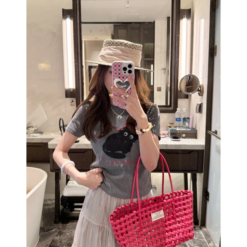 【耳机猫咪】夏季设计款时尚百搭卡通印花短袖-DX2025317