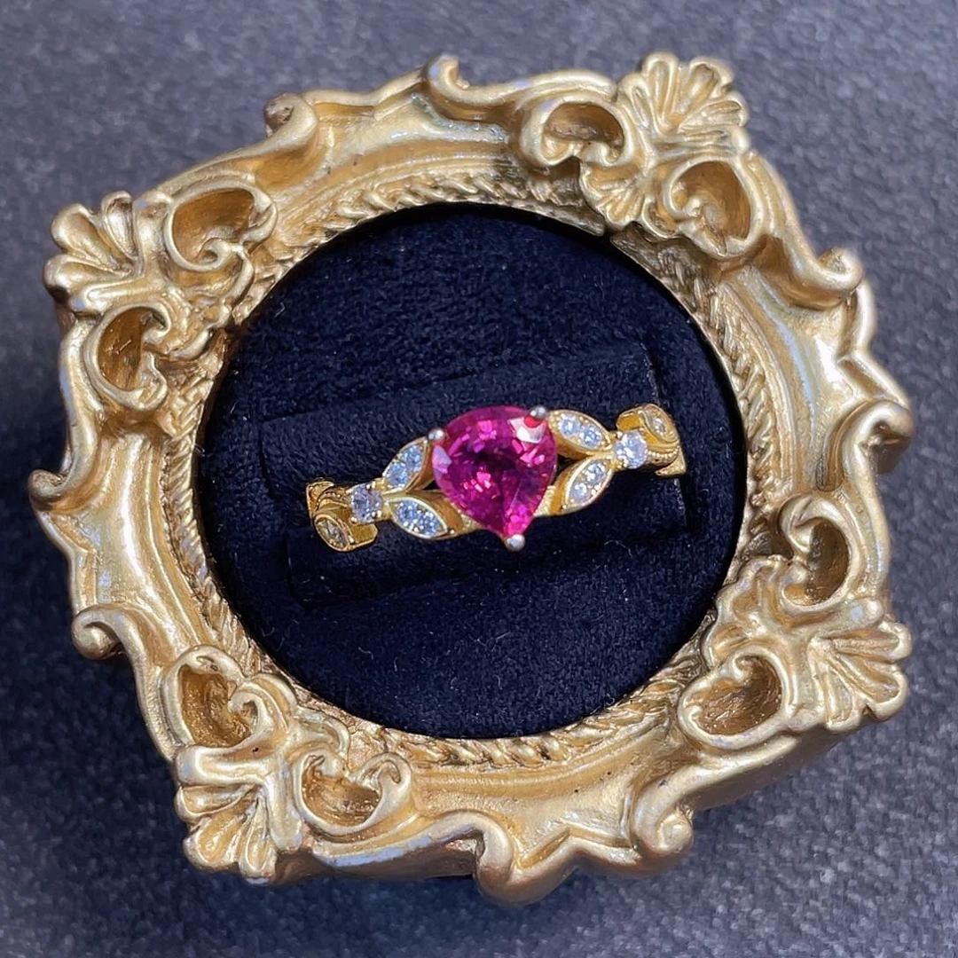 碧玺戒指银S925镀金镶嵌卢比来戒指