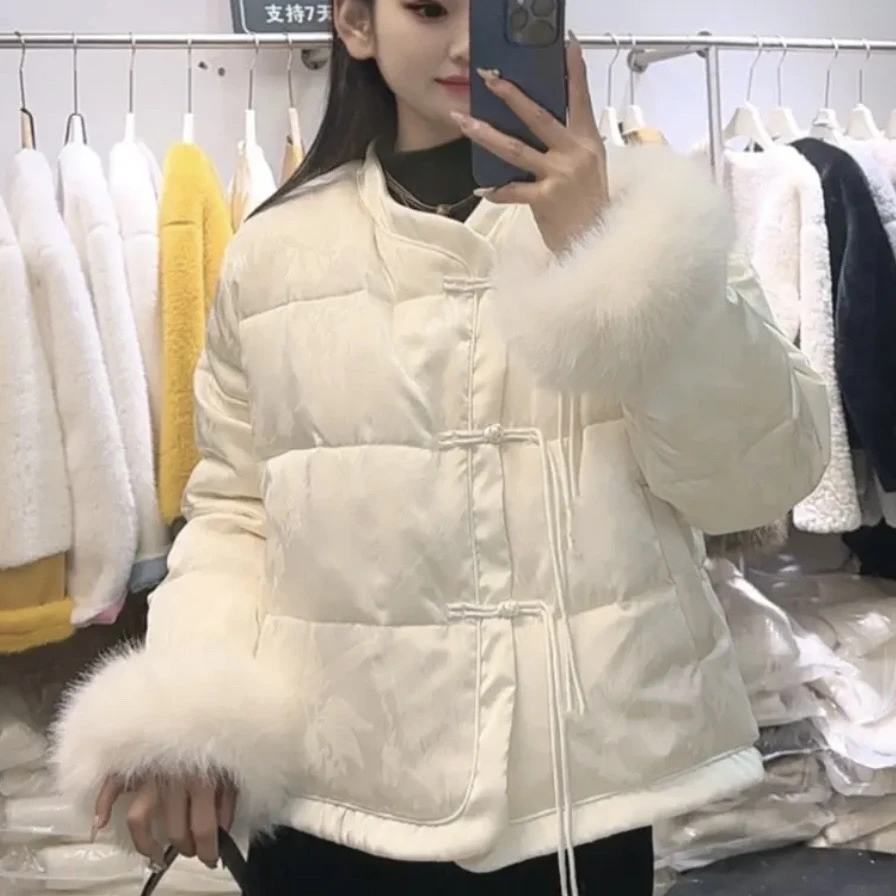 【流苏国风】拼接复古提花仿狐狸毛袖口加厚保暖棉服