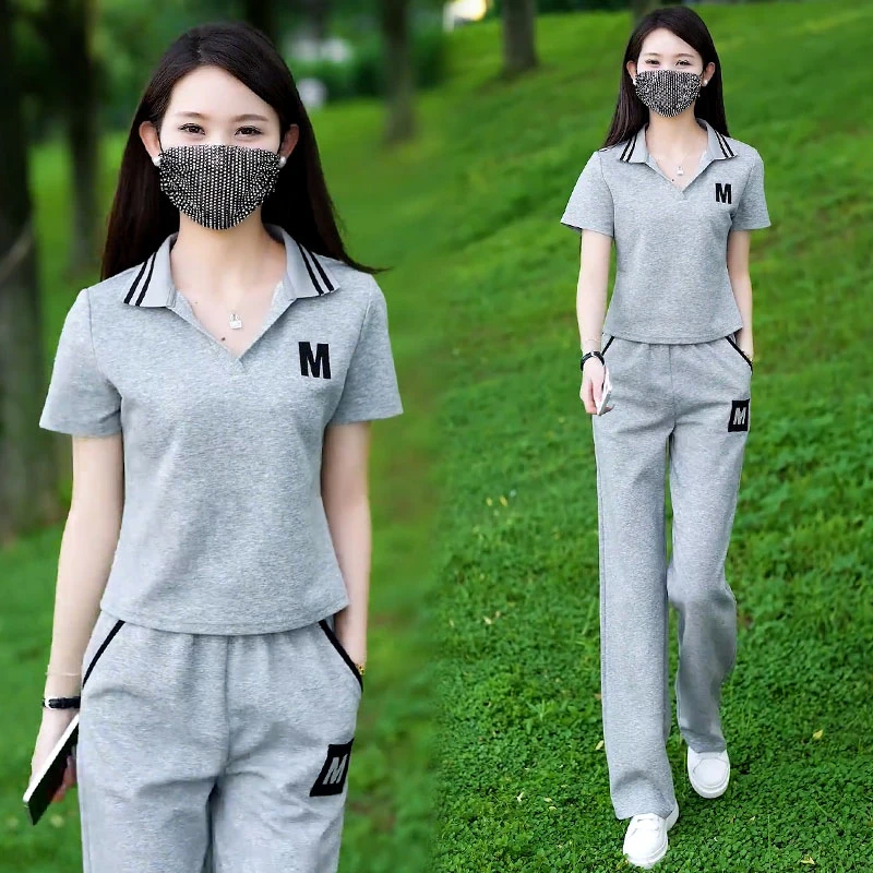 高含棉慵懒风气质运动服套装女2025夏季新款减龄短袖阔腿裤两件套