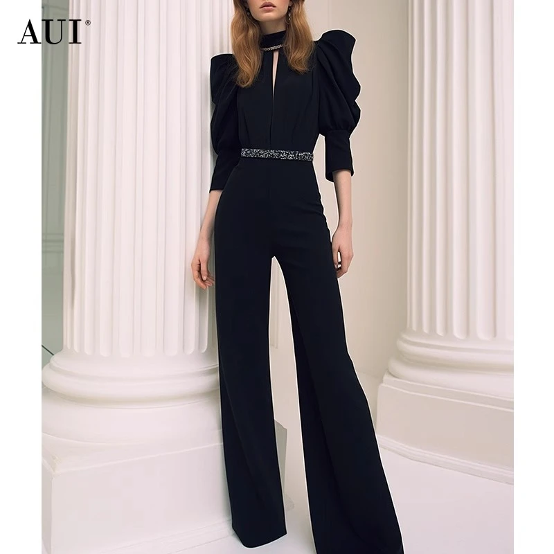 【媛媛女王专享】AUI黑色御姐气质修身设计感连体裤-24W074922