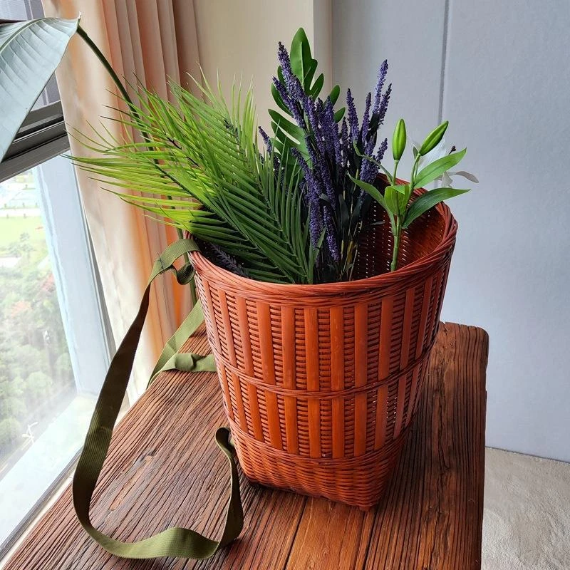 复古红竹编背篓加厚加厚头层竹皮箩筐有背带竹筐果蔬采摘表演道具