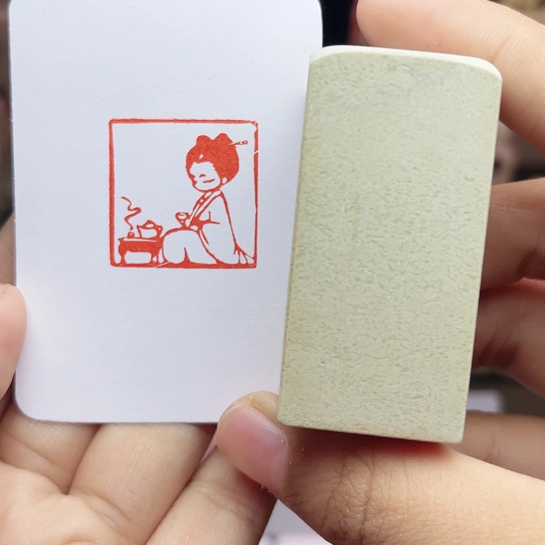 寿山石印石2.5品茗女生 手工篆刻