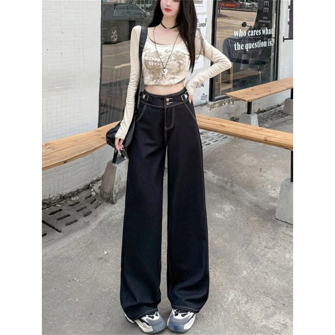 高腰阔腿牛仔裤女士2025秋季新款宽松显瘦美式复古垂感直筒拖地裤