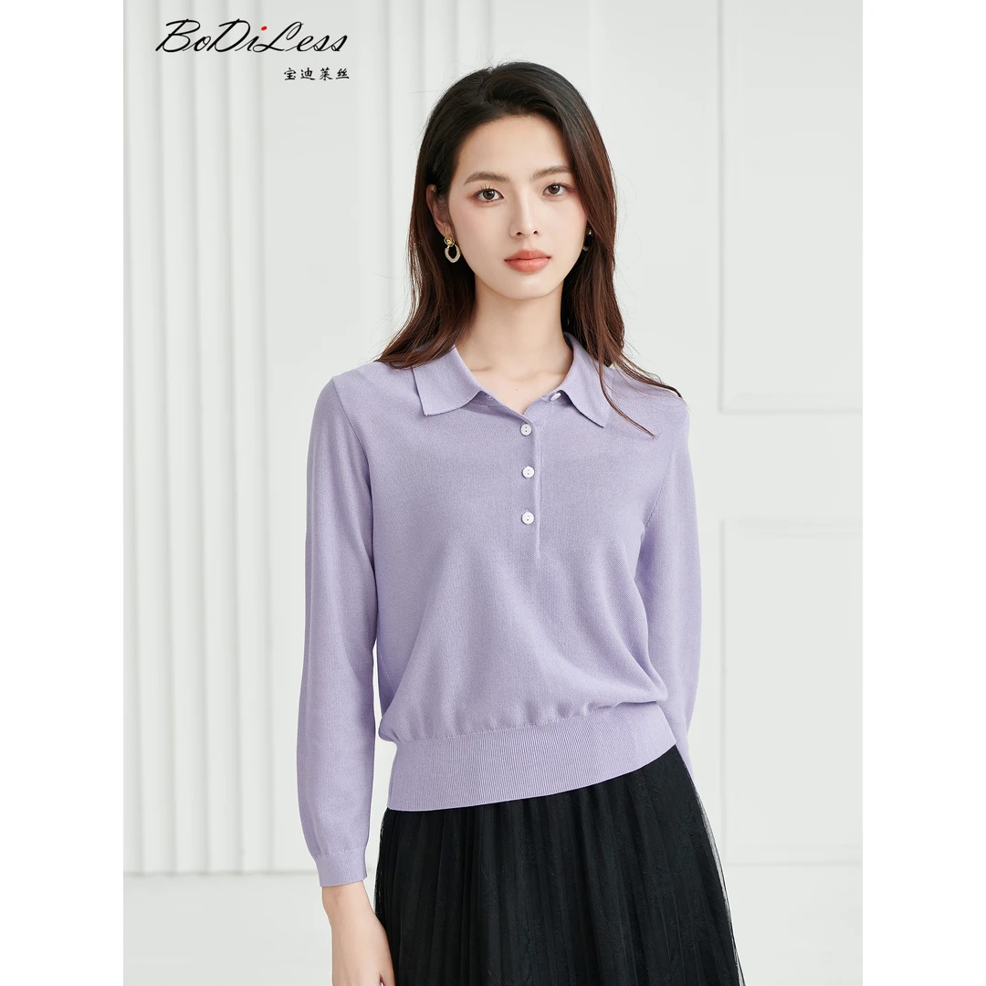 宝迪莱丝莱赛尔天丝针织套头女士休闲针织衫31653