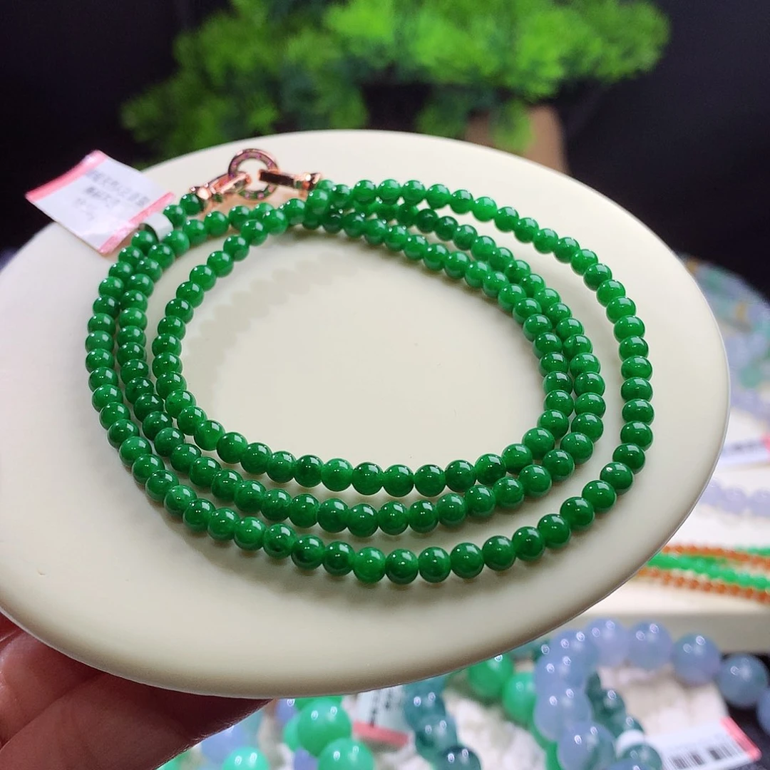 项链未镶嵌翡翠辣阳绿 不暗不黑 色辣色艳  卡4mm