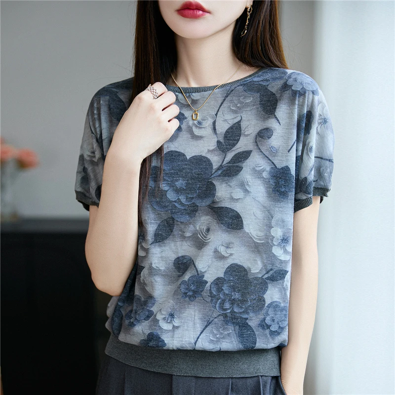 哥弟阿玛施正品夏季新款印花透气短袖T恤衫薄款百搭宽松小衫上衣