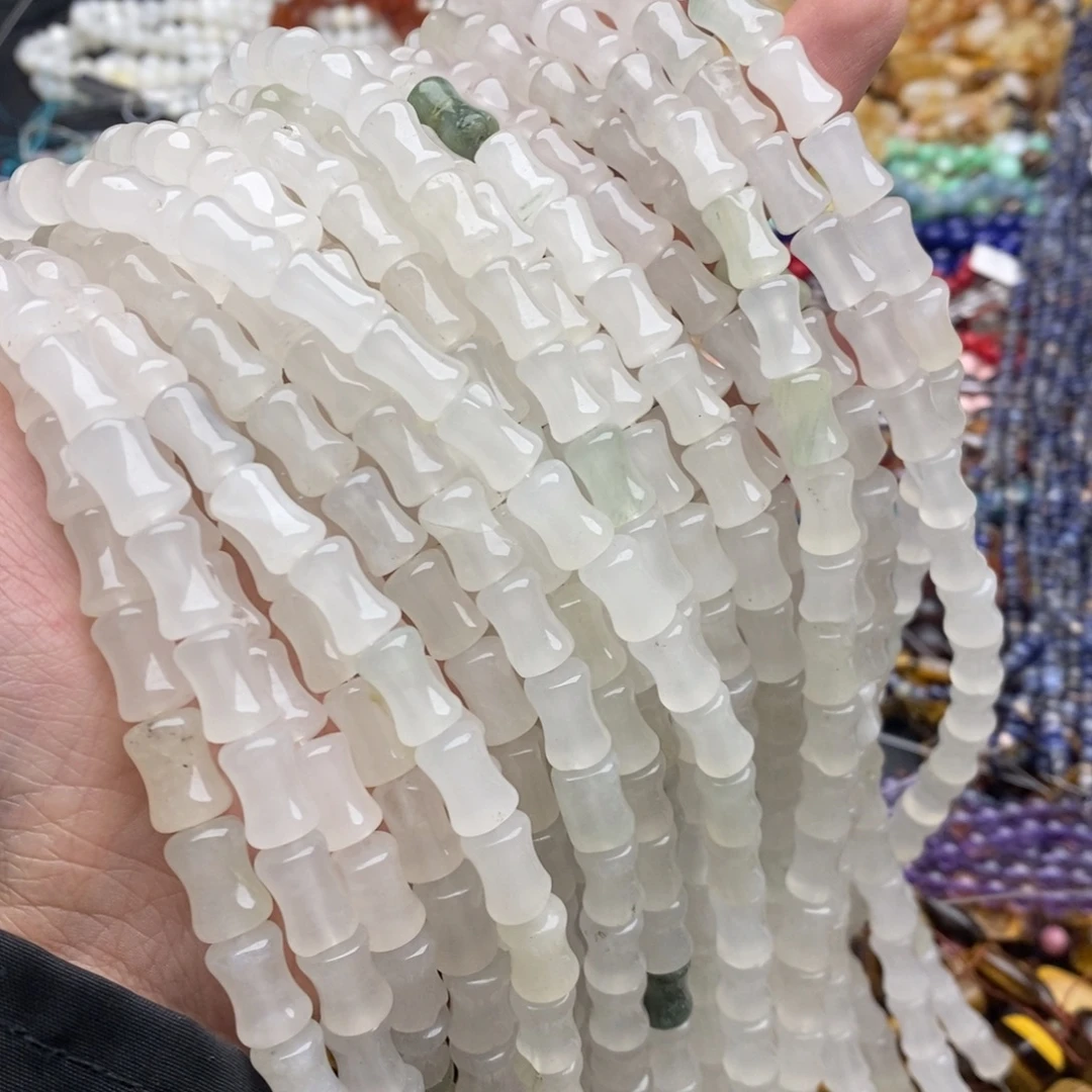 玛瑙/玉髓未镶嵌珠宝半成品一条天然微瑕8×12天山冰翠竹节