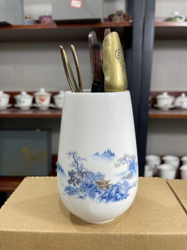青花茶道六君子功夫茶具泡茶工具茶刀茶夹茶刷茶勺