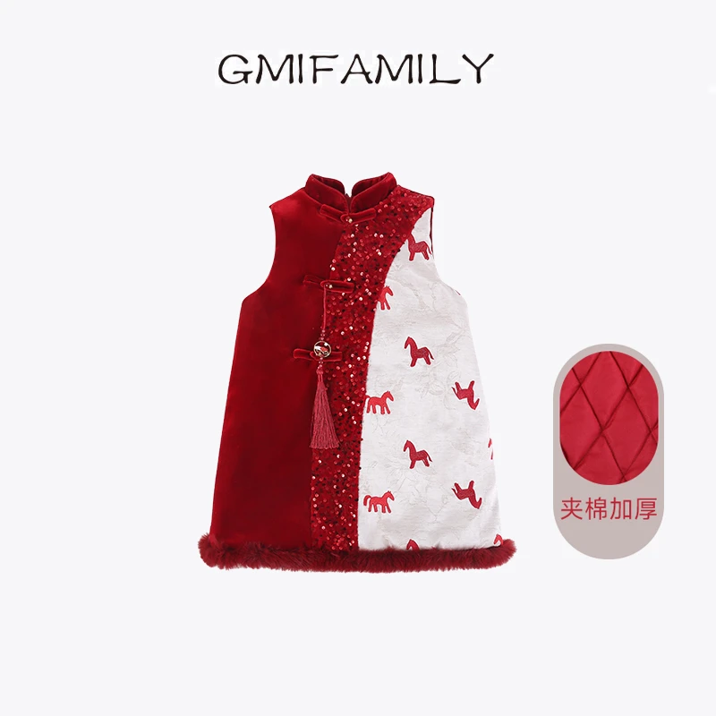 80897拜年服女童国风改良旗袍冬装连衣裙2025新款小女孩新年衣服