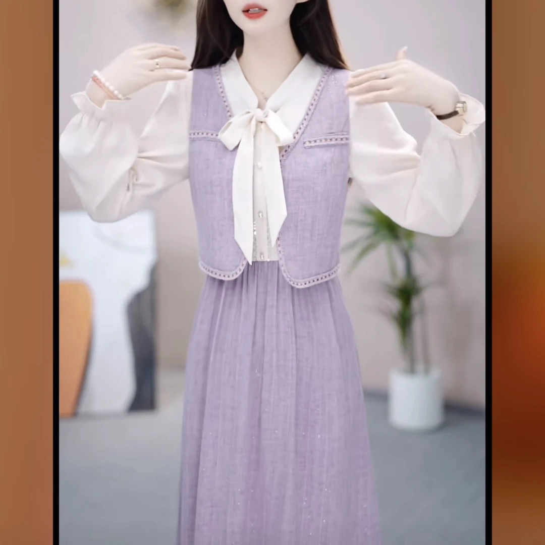 【马甲+连衣裙】 X126 # 新款早秋洋气时尚减龄收腰显瘦两件套裙