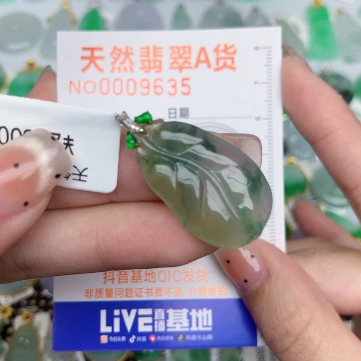 翡翠18K金镶嵌颈饰叶子