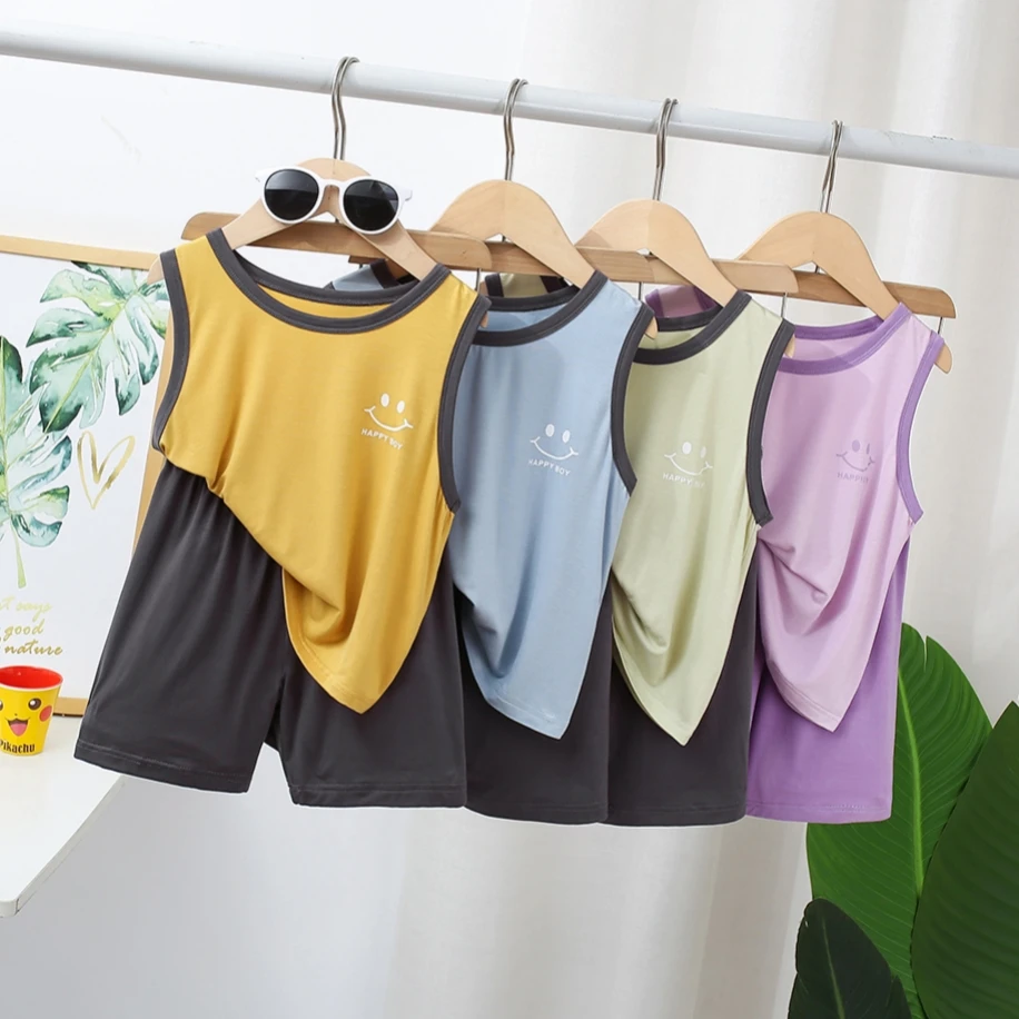 2025夏季新款儿童中大童莫代尔家背心居服睡衣宽松无袖短裤套装