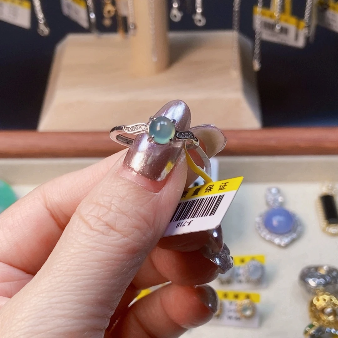 给***包翡翠银S925镶嵌戒指蛋面