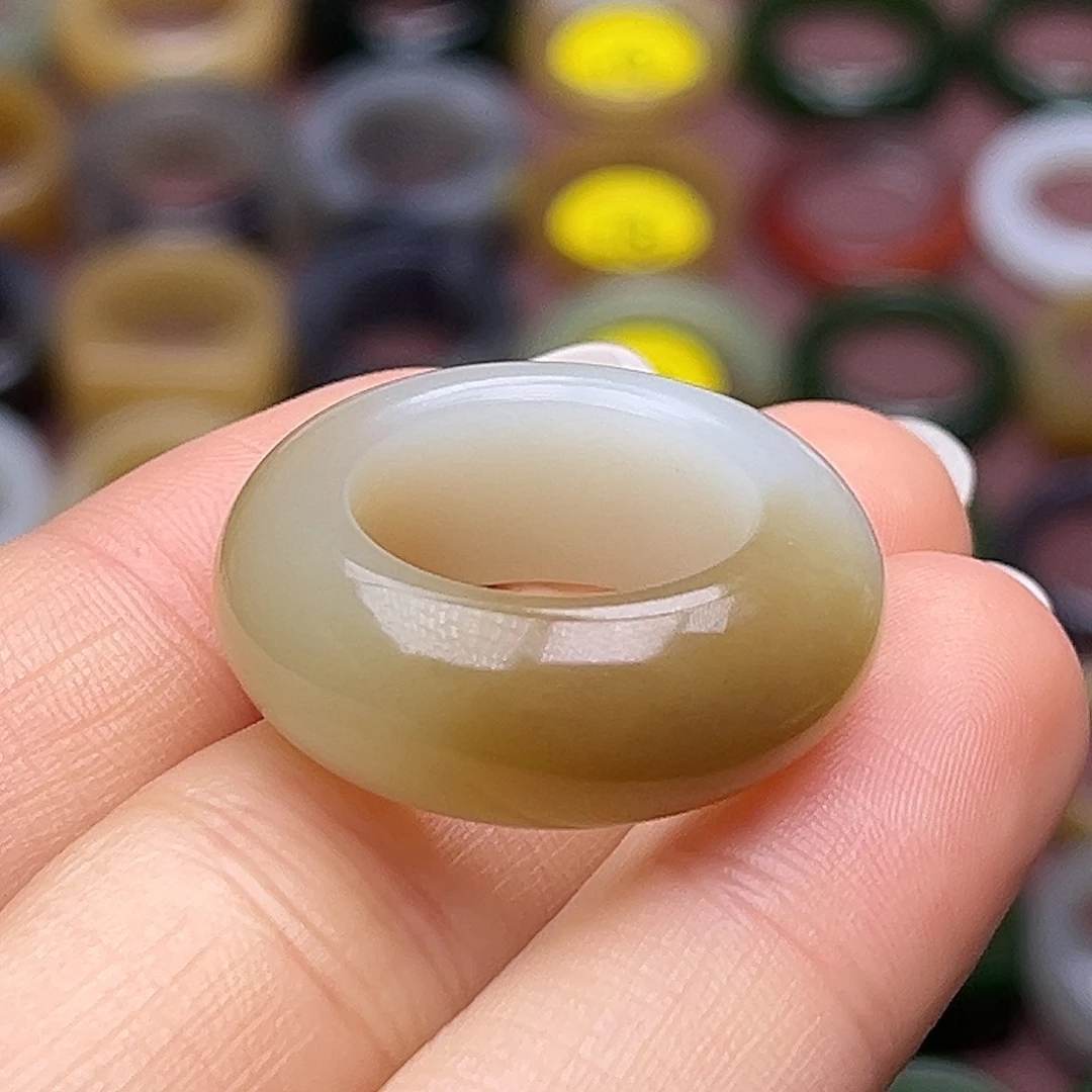 和田玉未镶嵌戒指16.3复古蓝糖