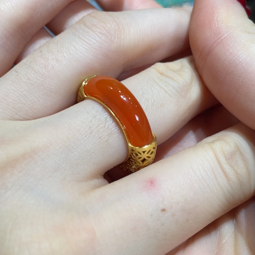 玛瑙/玉髓银S925镀金镶嵌戒指