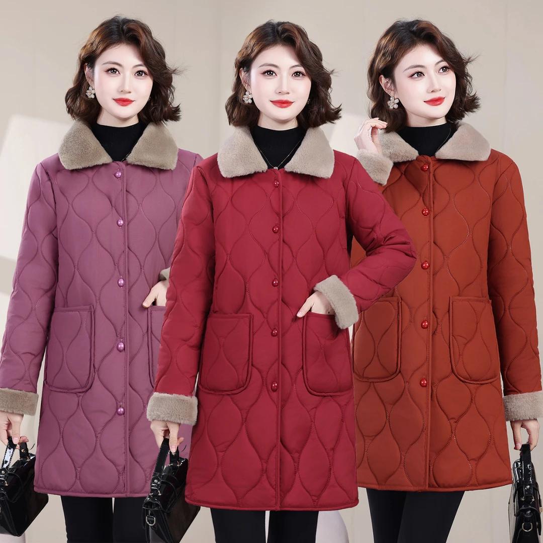 保暖厚款棉衣流光风螺纹菱格棉服棉服加厚大码秋冬中长款加绒