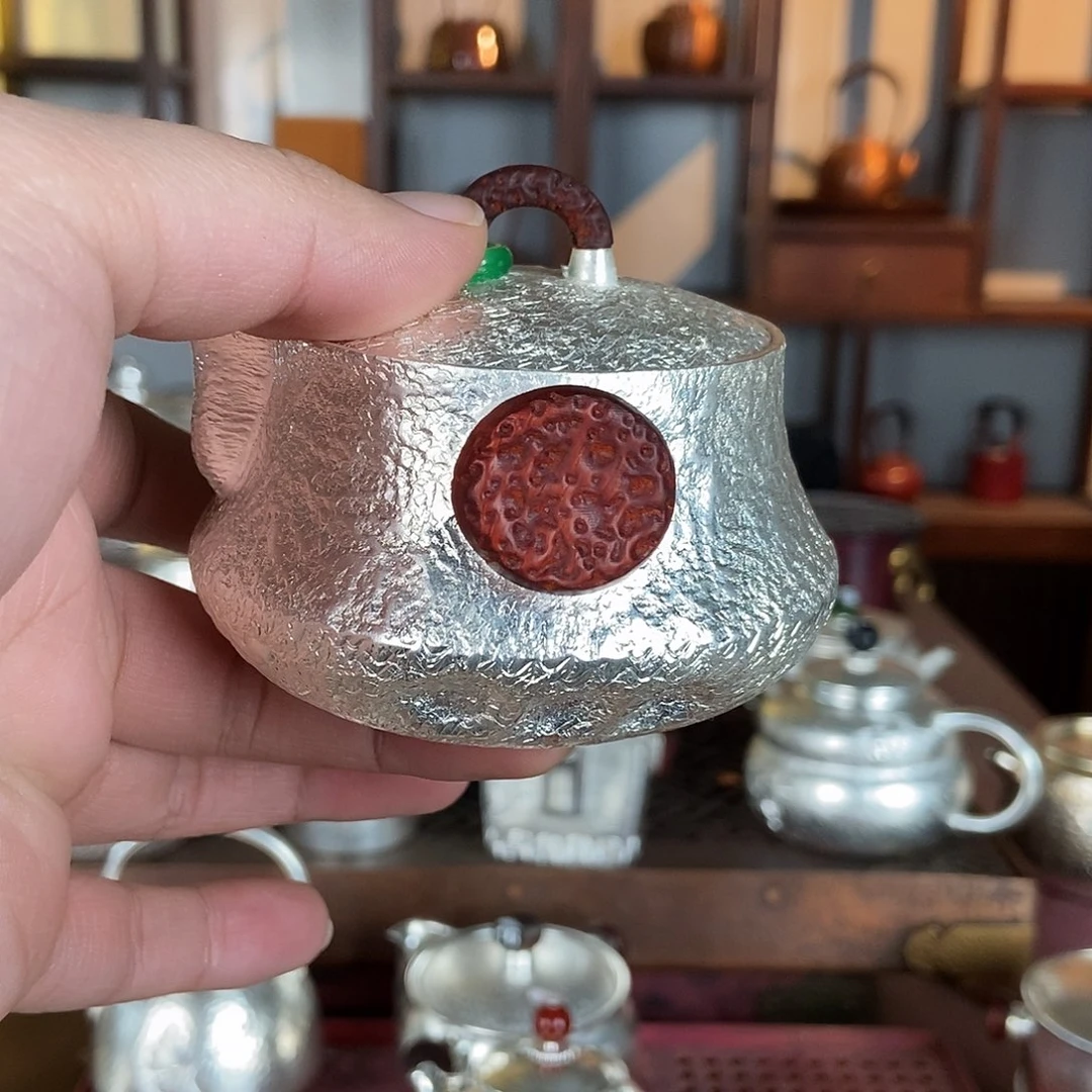 童***键纯手工制作铜底厚裹银壶茶壶