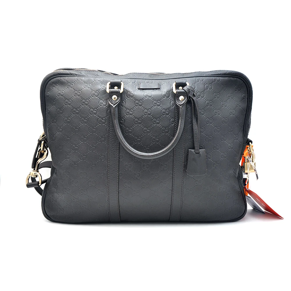 95新 GUCCI/古驰 97新闲置老花全皮压纹乌木色公文包40＊30/40492