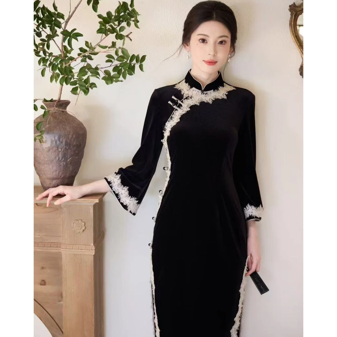 苏故里【星垂野阔】文艺气质修身高端日常旗袍奢华气质双层衣长120