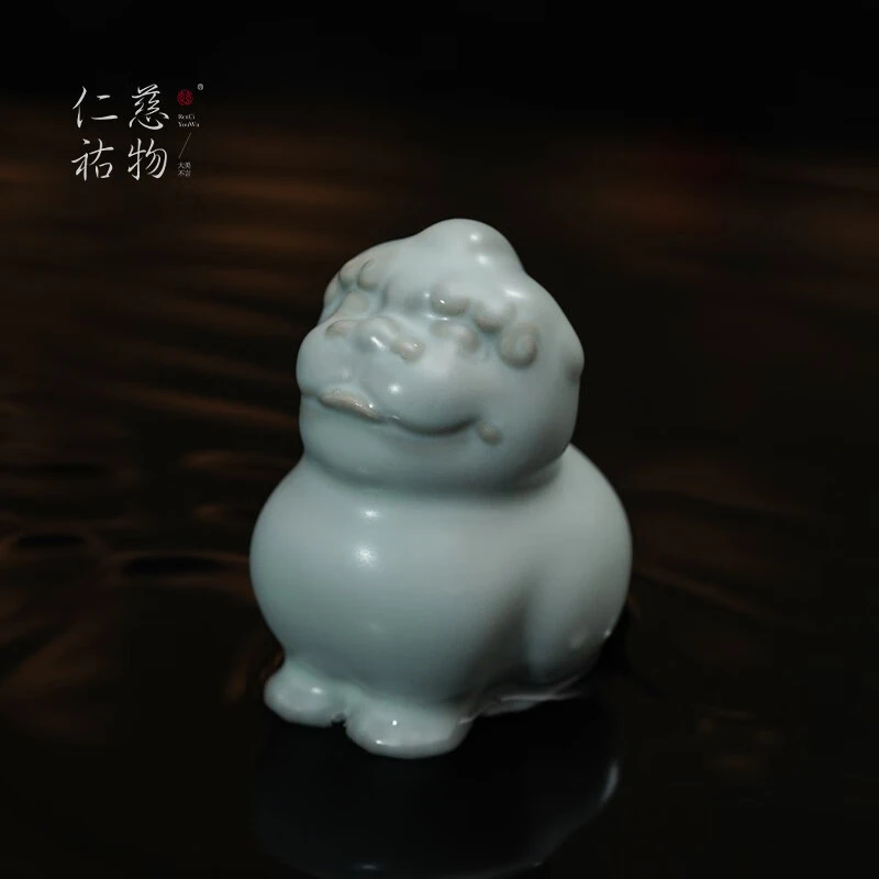 汝窑富贵貔貅桌面摆件高级感小众景德镇陶瓷茶几茶桌茶台装饰