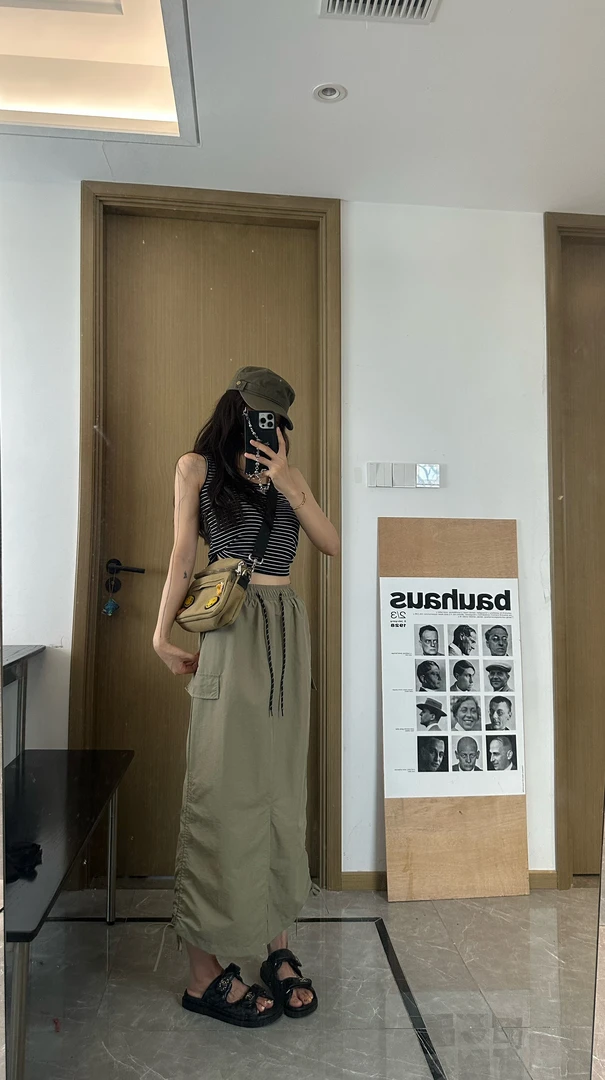 【松弛纽约】条纹工装半裙套装