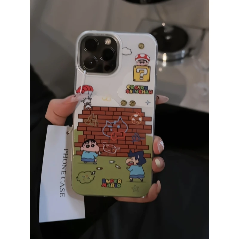 超级玛丽小新涂鸦墙适用于苹果16pro双层IMD手机壳iPhone15小众14