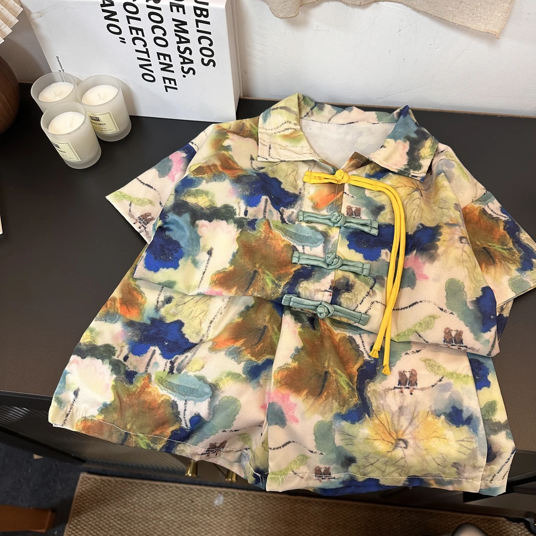 2792夏款潮流休闲时尚个性炸街款国风男女童短袖套装