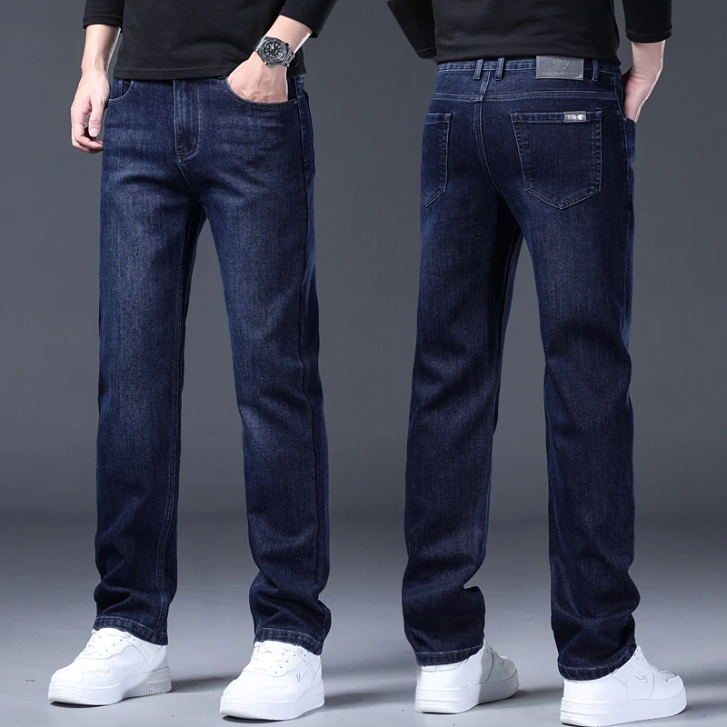 奇珀菲仑高端欧货牛仔裤男装秋冬原色水洗弹力直筒加绒长裤子