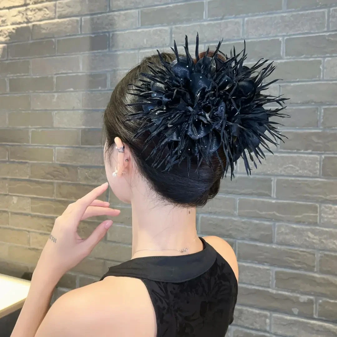 Q超仙时尚满天星大号鲨鱼夹高级感气质后脑勺盘发夹新款花朵发饰