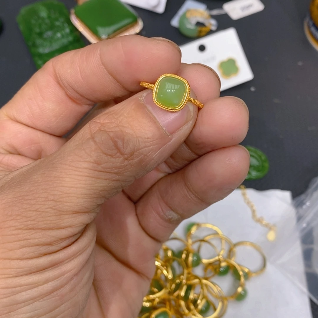 和田玉（碧玉）手链银S925镀金镶嵌