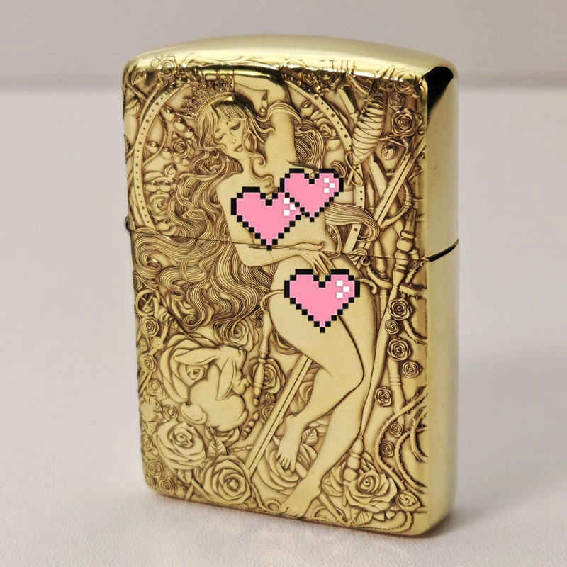 Zippo打火机正品168黄铜盔甲睡美人双面精雕防风煤油送男友DYJ1