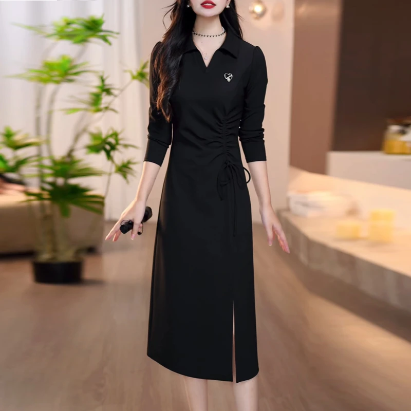 时尚简约大方修身连衣裙女2025秋季新款气质显瘦女士百搭黑色裙子