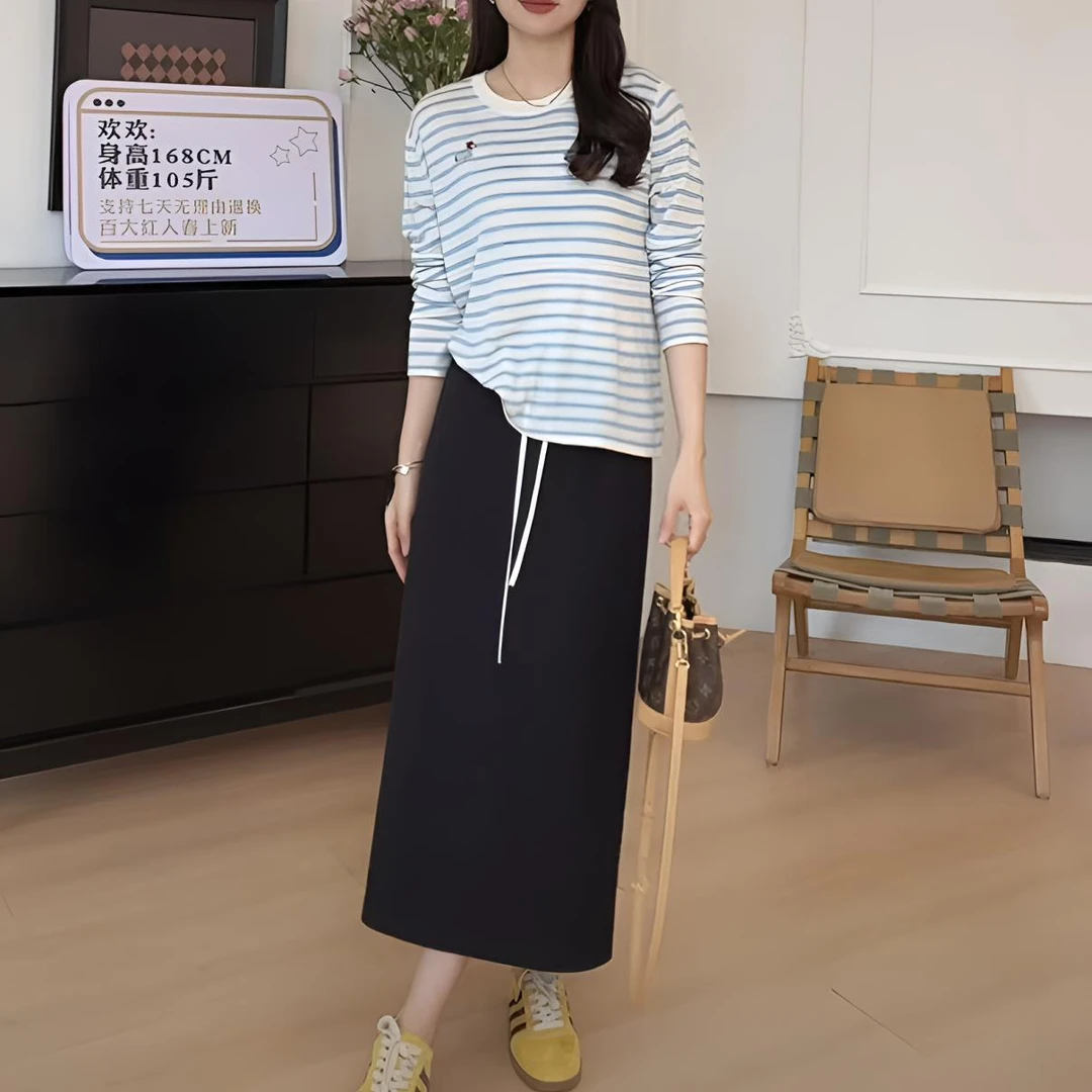 【YHH】春季百搭条纹圆领长袖腊肠狗甜美可爱休闲T恤-YHW50109