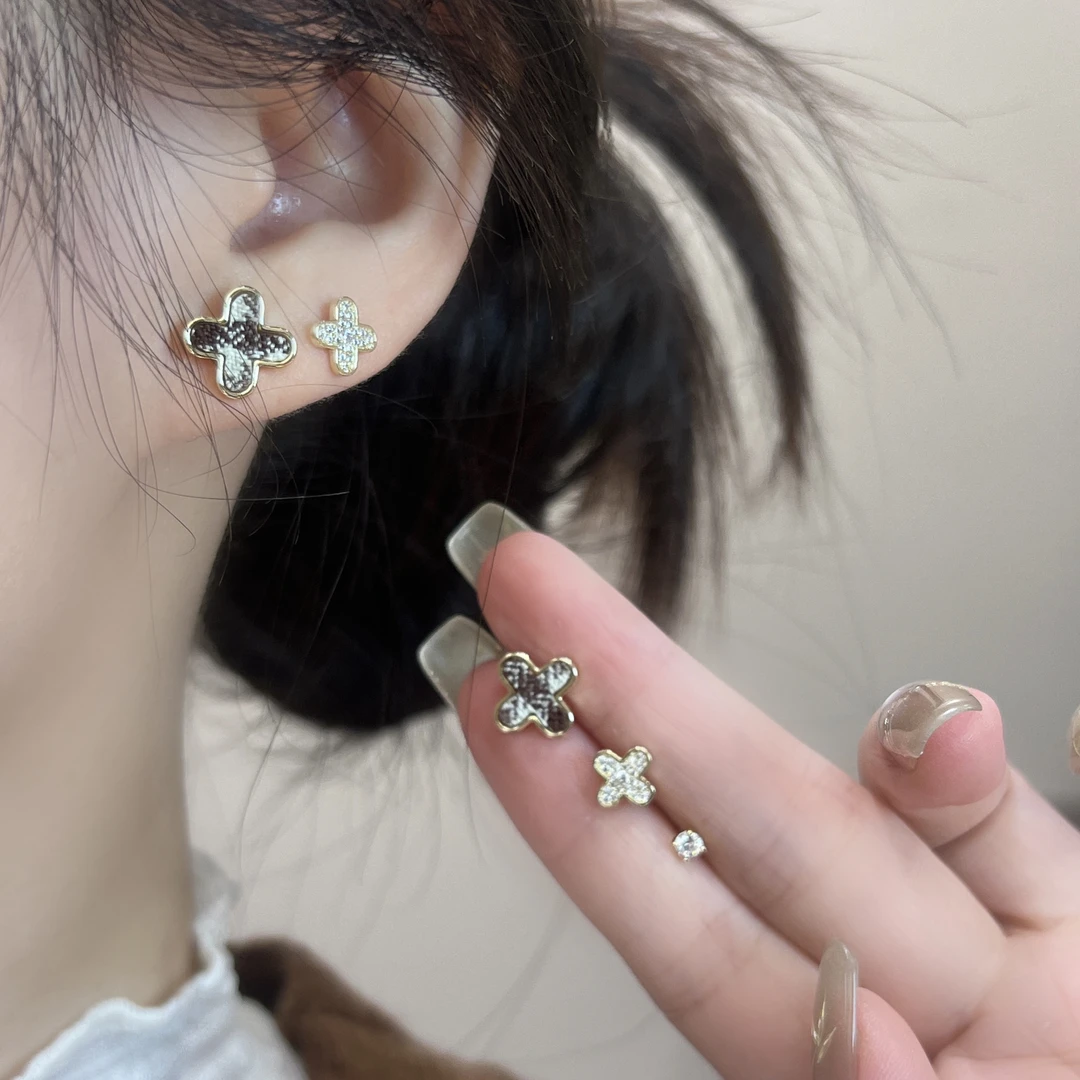 “双11好物” 美拉德色系幸运草六件套耳钉轻奢高级套装耳饰E1852