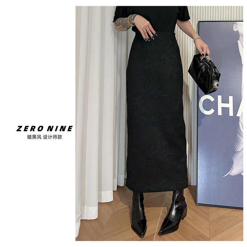 Dan Dan 黑色暗黑风提花半身裙女