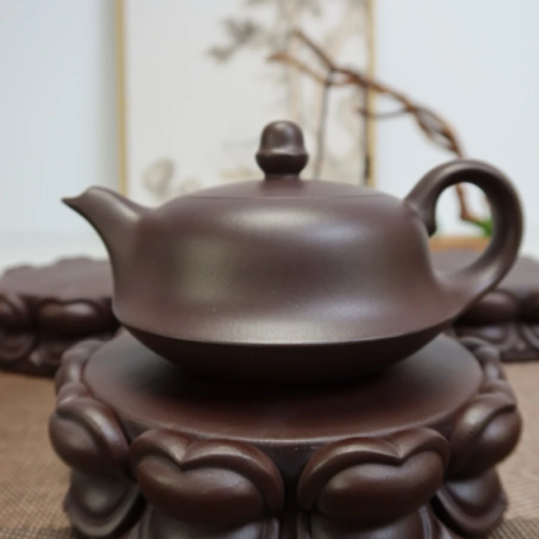 宜兴原矿紫砂壶深井老紫泥曲壶280cc