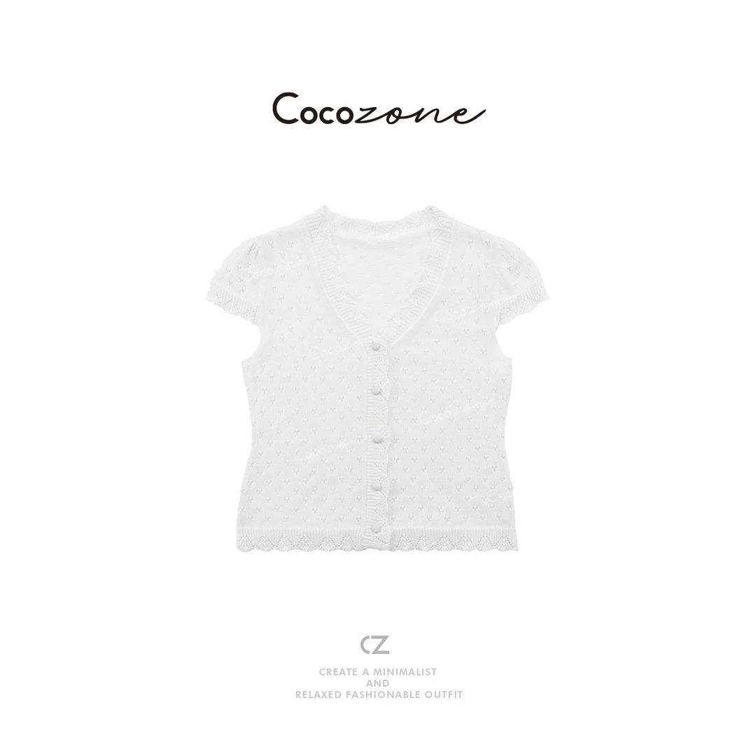 COCO ZONE 刘一一 【苎麻棉混纺】温柔减龄V领毛织上衣CD1A0960