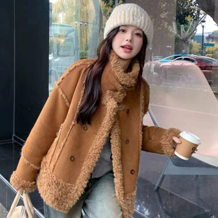 NB2025秋冬季新款毛毛一体外套女宽松加厚短款时尚休闲百搭