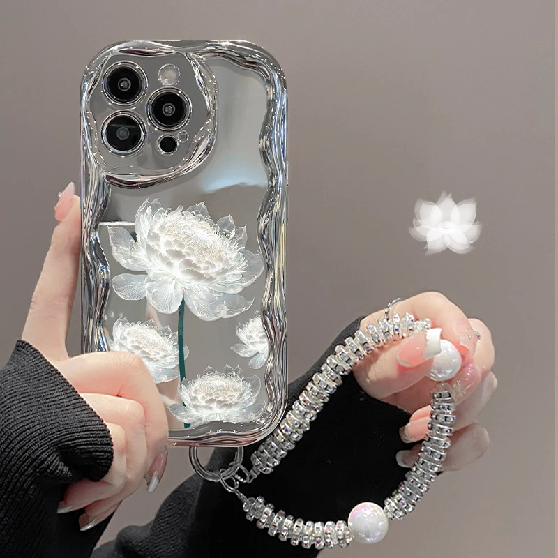 兰知春序适用苹果15手机壳iphone14昙花链条13/12电镀银11全包防
