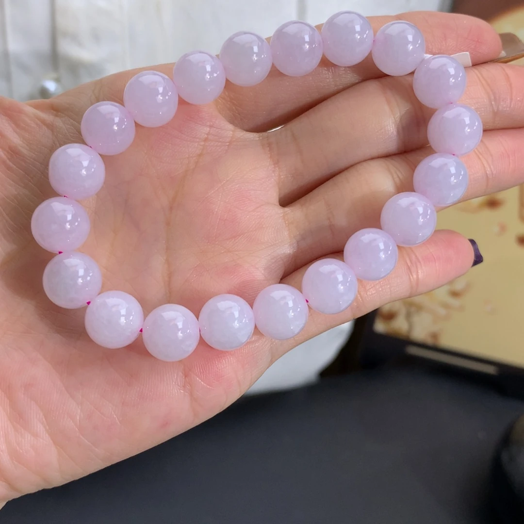 翡翠未镶嵌手串卡9.8细润淡淡粉手串