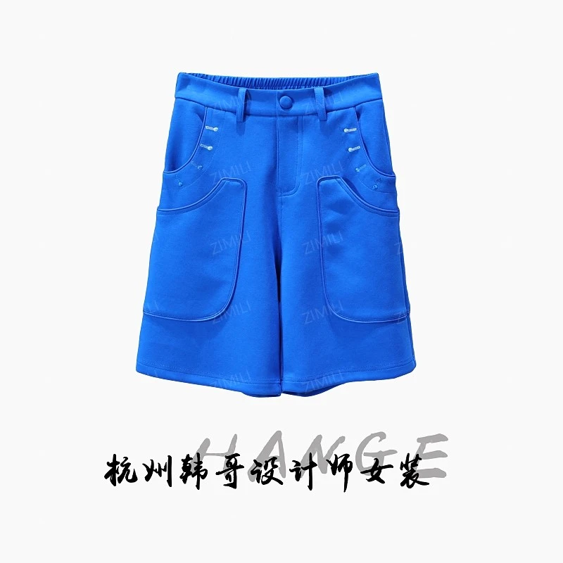 【韩哥女装】设计师新品景泰蓝立体口袋时尚休闲短裤7770